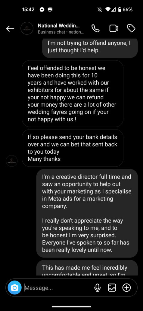 Wedding Photography UK Wide Communications, Social Media, Contracts And Refunds 7 National Wedding Exhibitions UK Instagram Branded Content messages